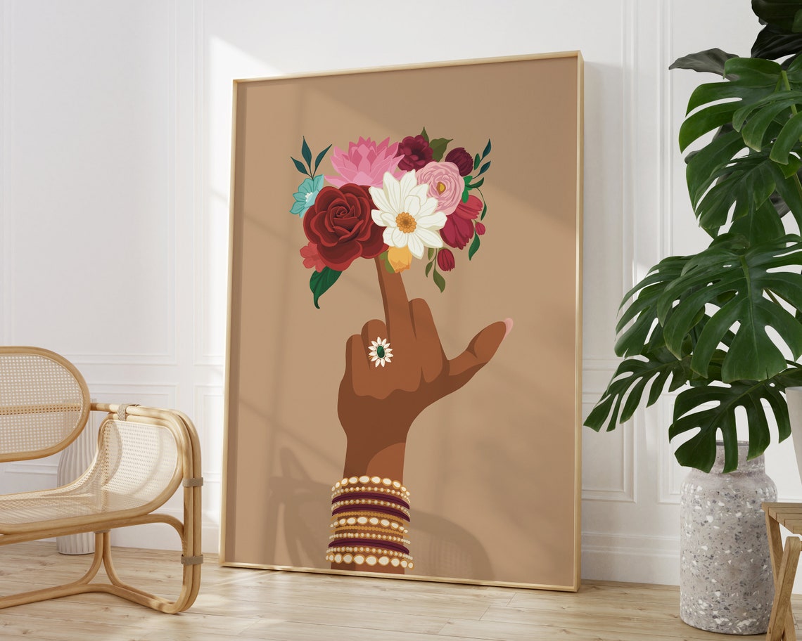 Indian Wall Art Badass Indian Art Middle Finger Art Desi Art South Asian Indian Woman Art Brown Girl Art South Indian Art Tamil Girl - Image 2