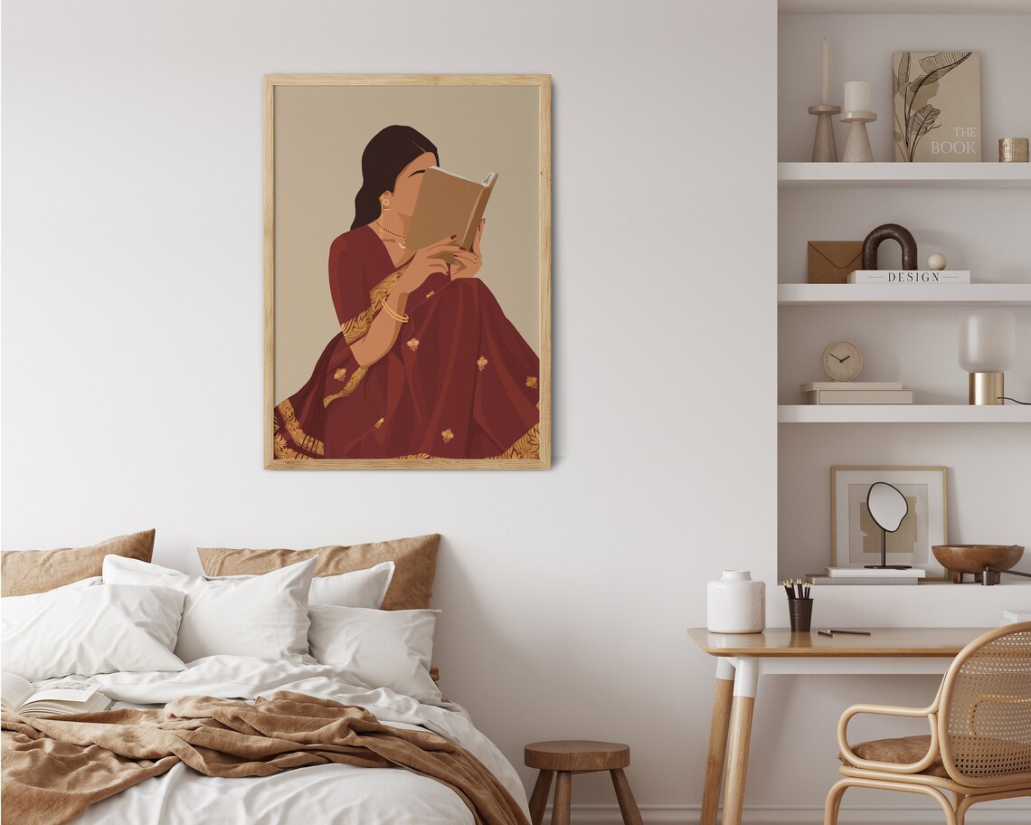 Kashmiri Women Reading Book Art Print, Indian Art - Image 3