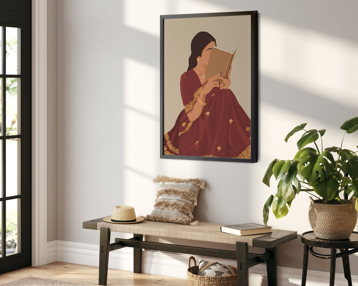 Kashmiri Women Reading Book Art Print, Indian Art - Image 2