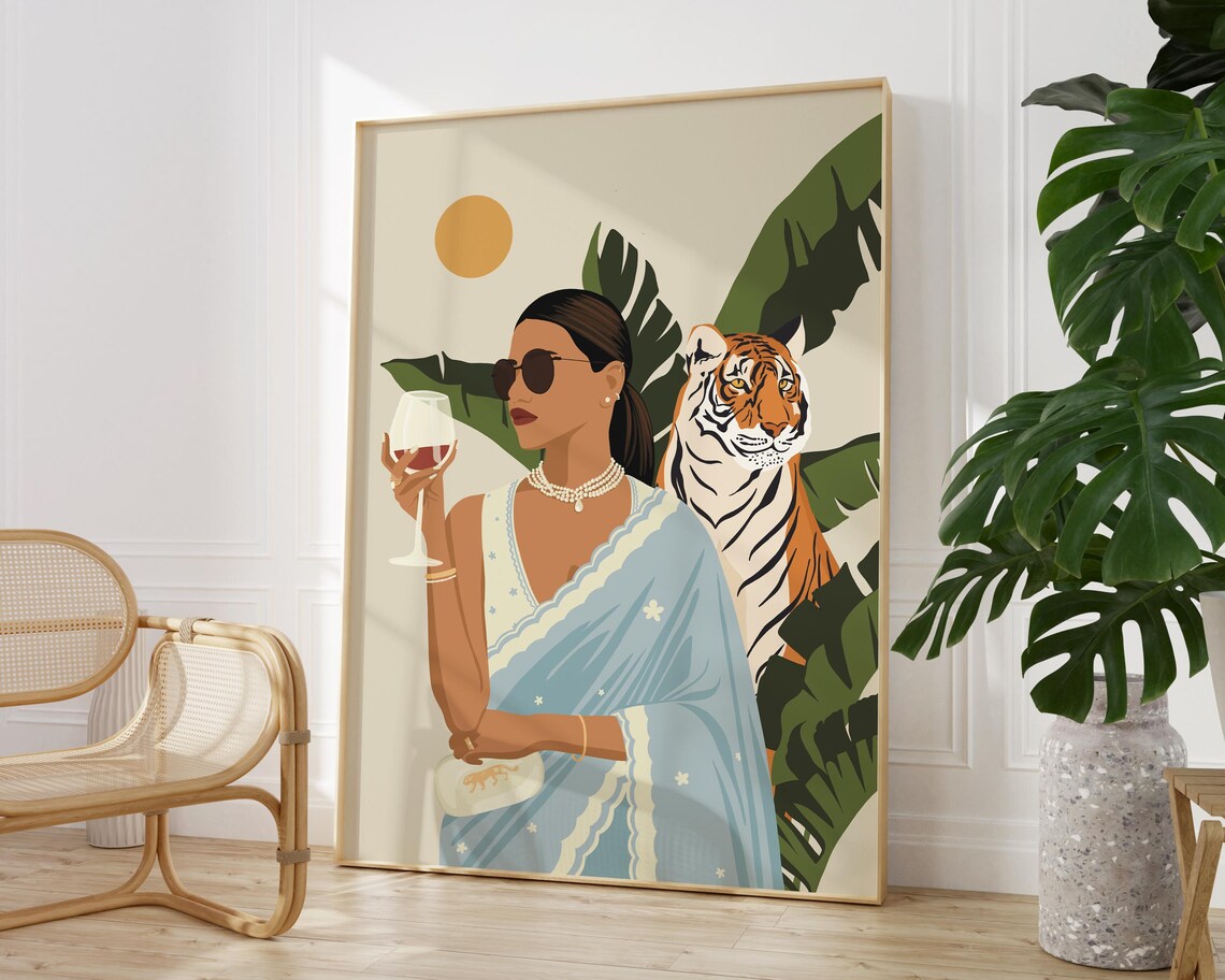 Modern Indian Woman Drinking Art Print, South Asian - Image 2