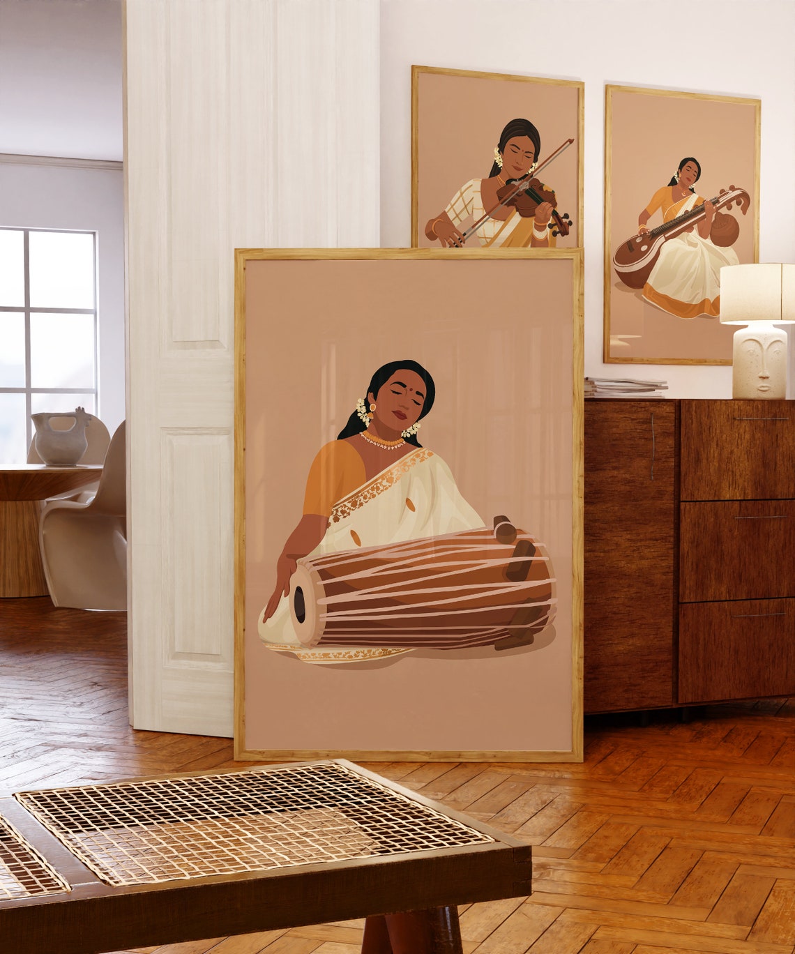 Indian Woman Playing Mridangam Wall Art Desi Art South Indian South Asian Print Musical Instrument Decor Tamil Girl Gift For Musician - Image 2