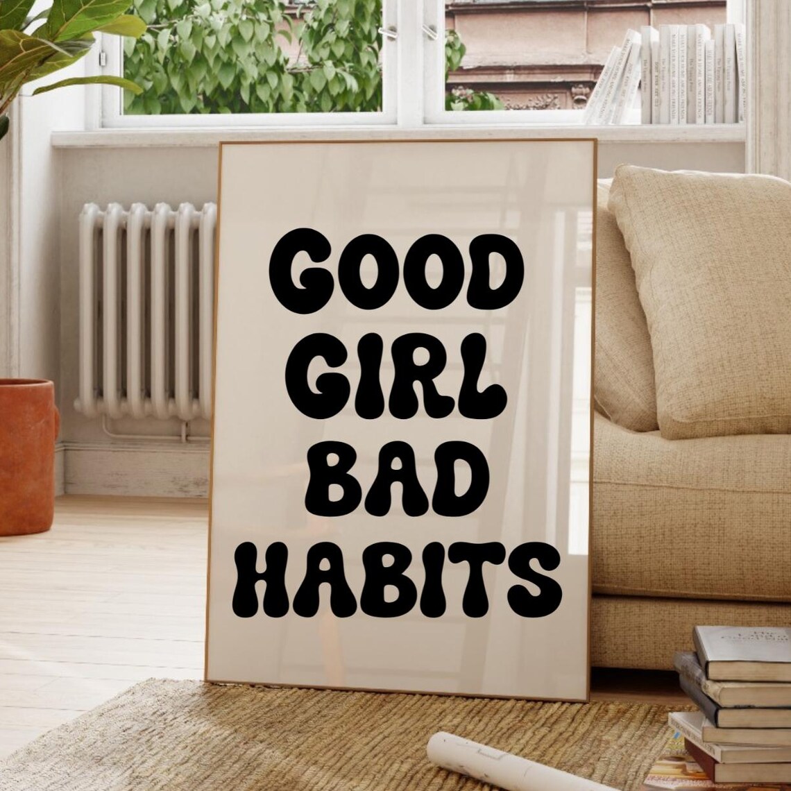 Good Girl Bad Habits Sassy Retro Typography Quote Bedroom Poster