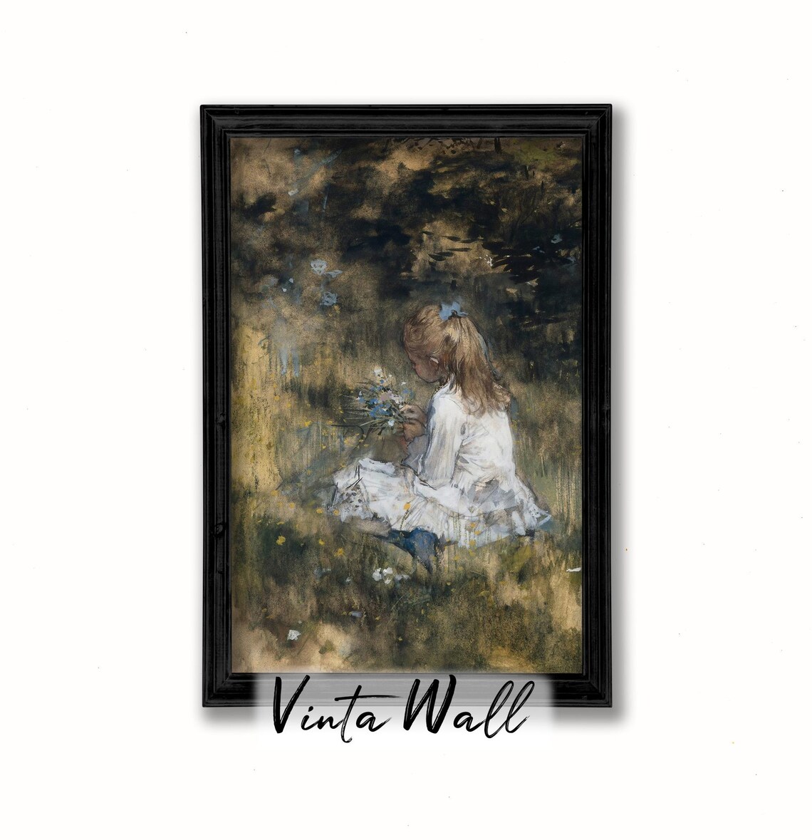 Young Girl Bouquet Wildflowers Meadow Vintage Innocence Poster - Image 2