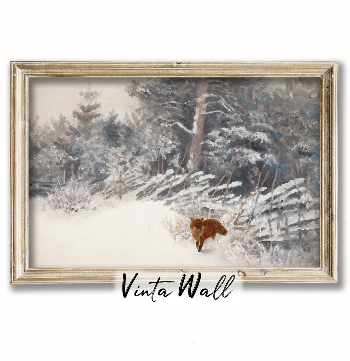 Red Fox Snowy Winter Forest Vintage Wildlife Painting Poster