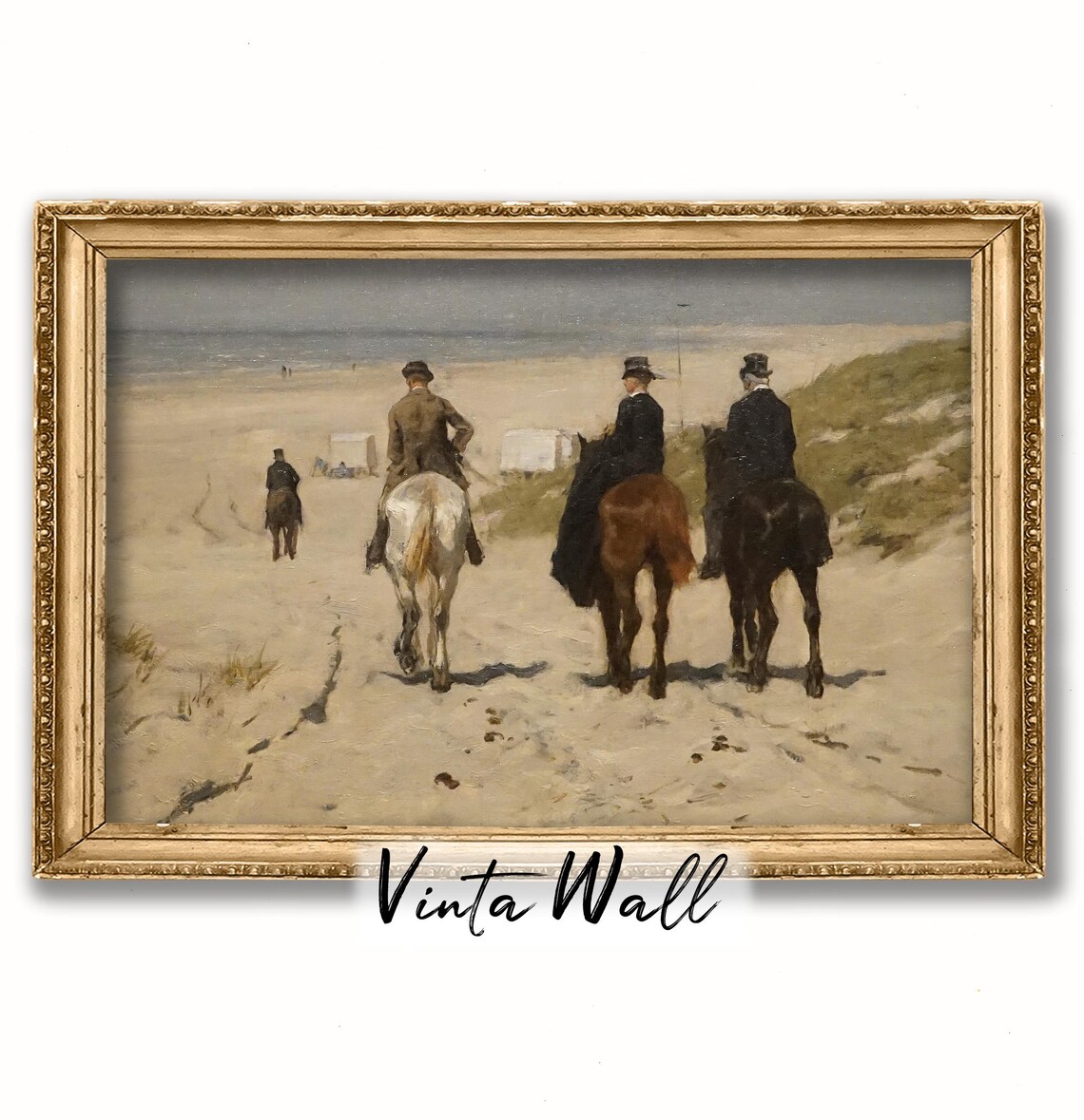 Horse Riders on Sandy Beach Dunes Sea and Top Hats Vintage Equestrian Poster - Image 4