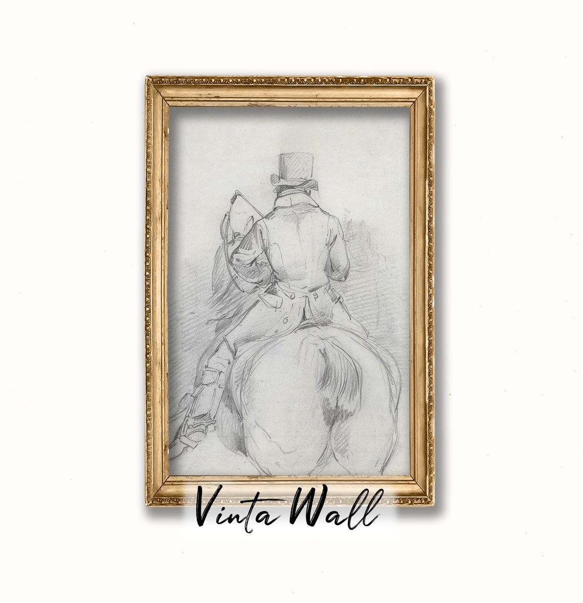 Gentleman on Horseback Pencil Sketch Black and White Study Poster - Image 3
