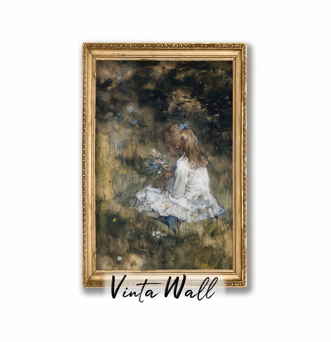 Young Girl Bouquet Wildflowers Meadow Vintage Innocence Poster - Image 4
