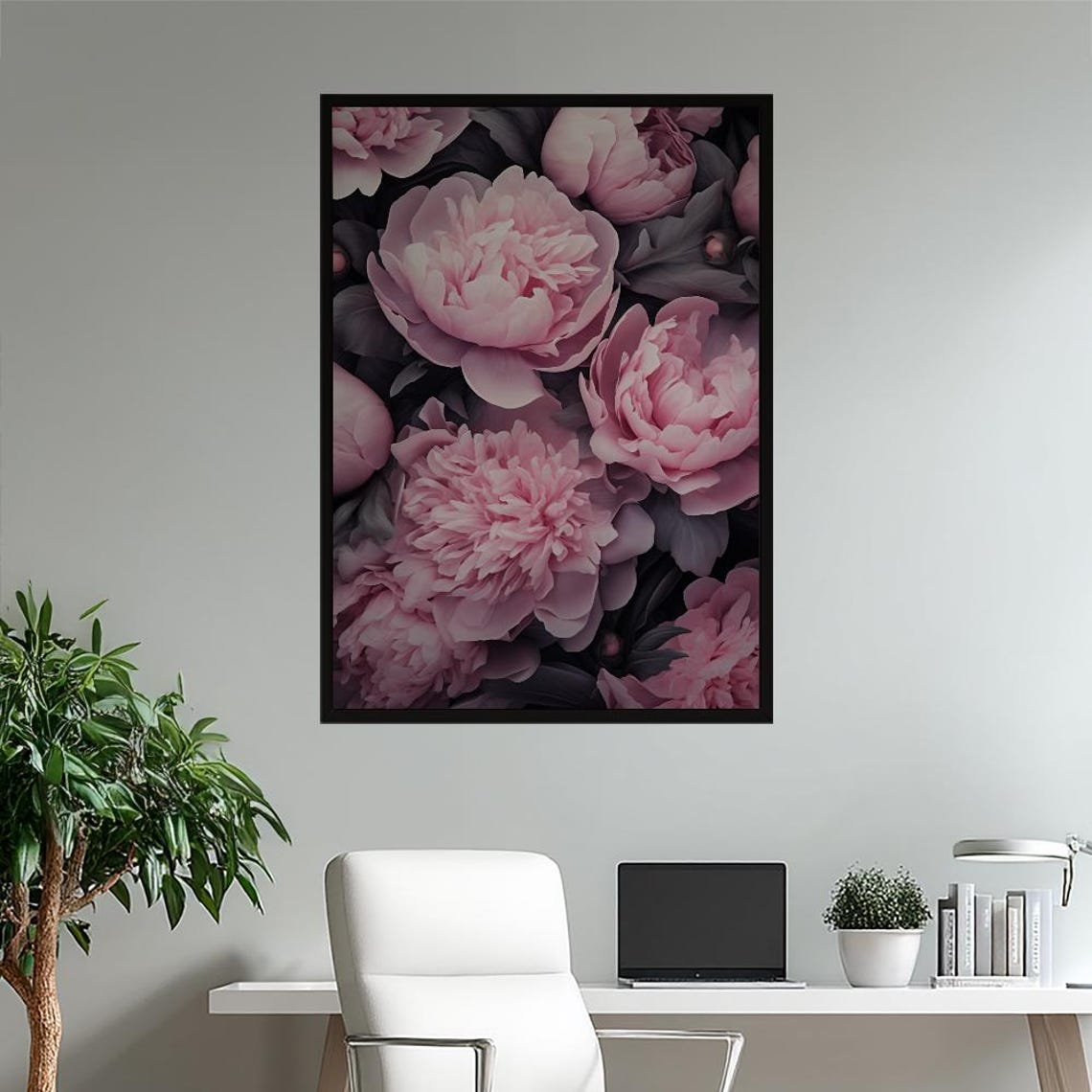 Blush Pink Peony Bloom Close Up Moody Floral Botanical Art Poster