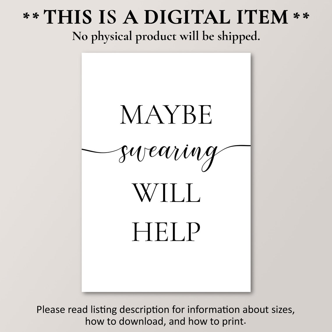 Maybe Swearing Will Help Funny Snarky Script Quote White Poster - Image 4