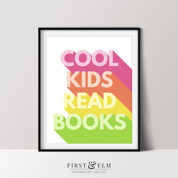 Cool Kids Read Books Fun Rainbow Long Shadow Classroom Poster