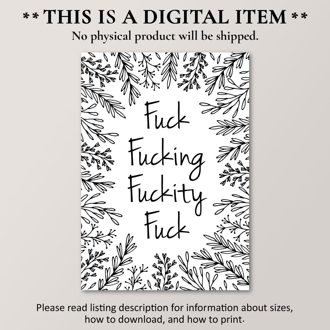 Fuck Fucking Fuckity Fuck Botanical Border Quote Poster Funny Gift - Image 2