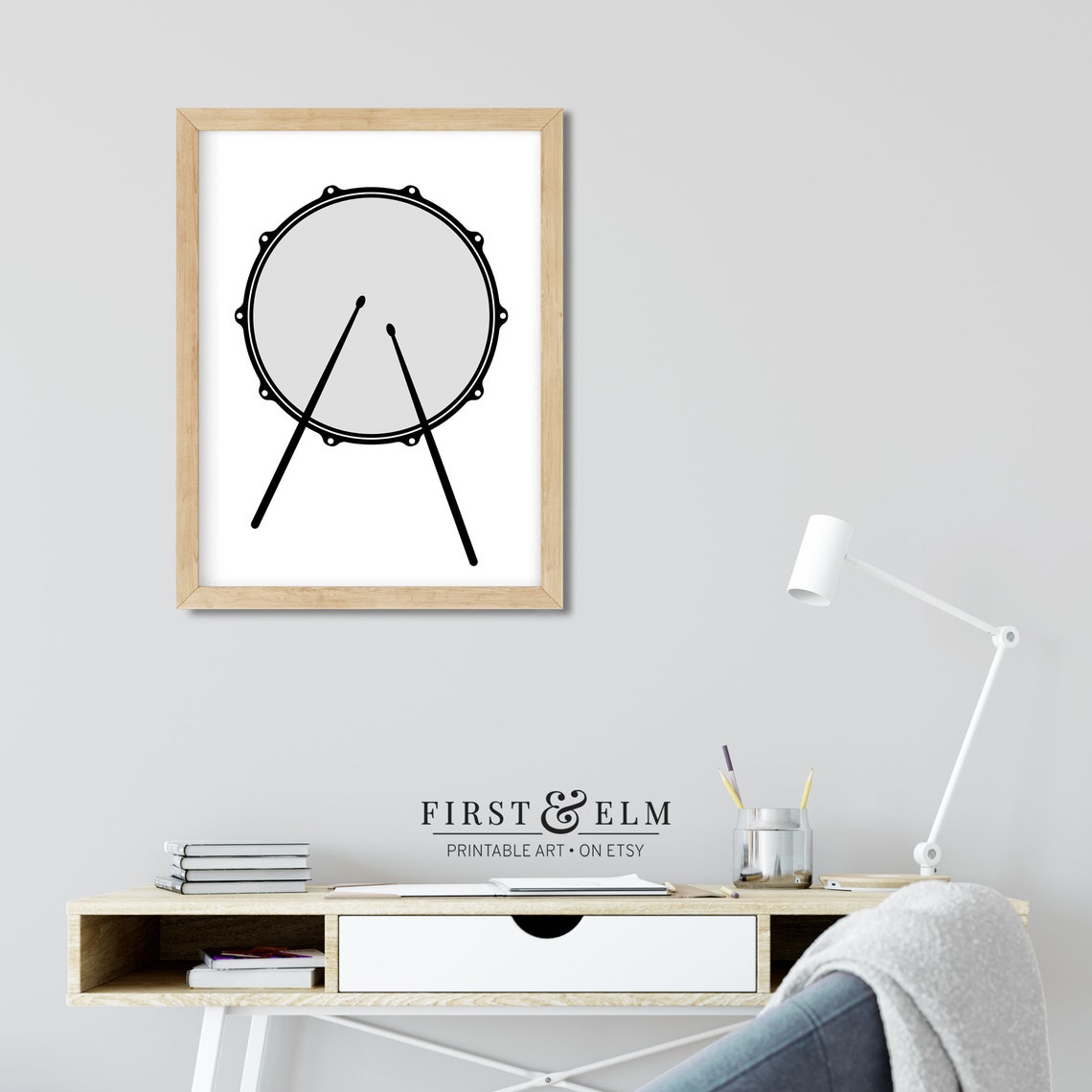 Snare Drum Minimalist Black White Music Studio Drummer Gift Art Print - Image 2