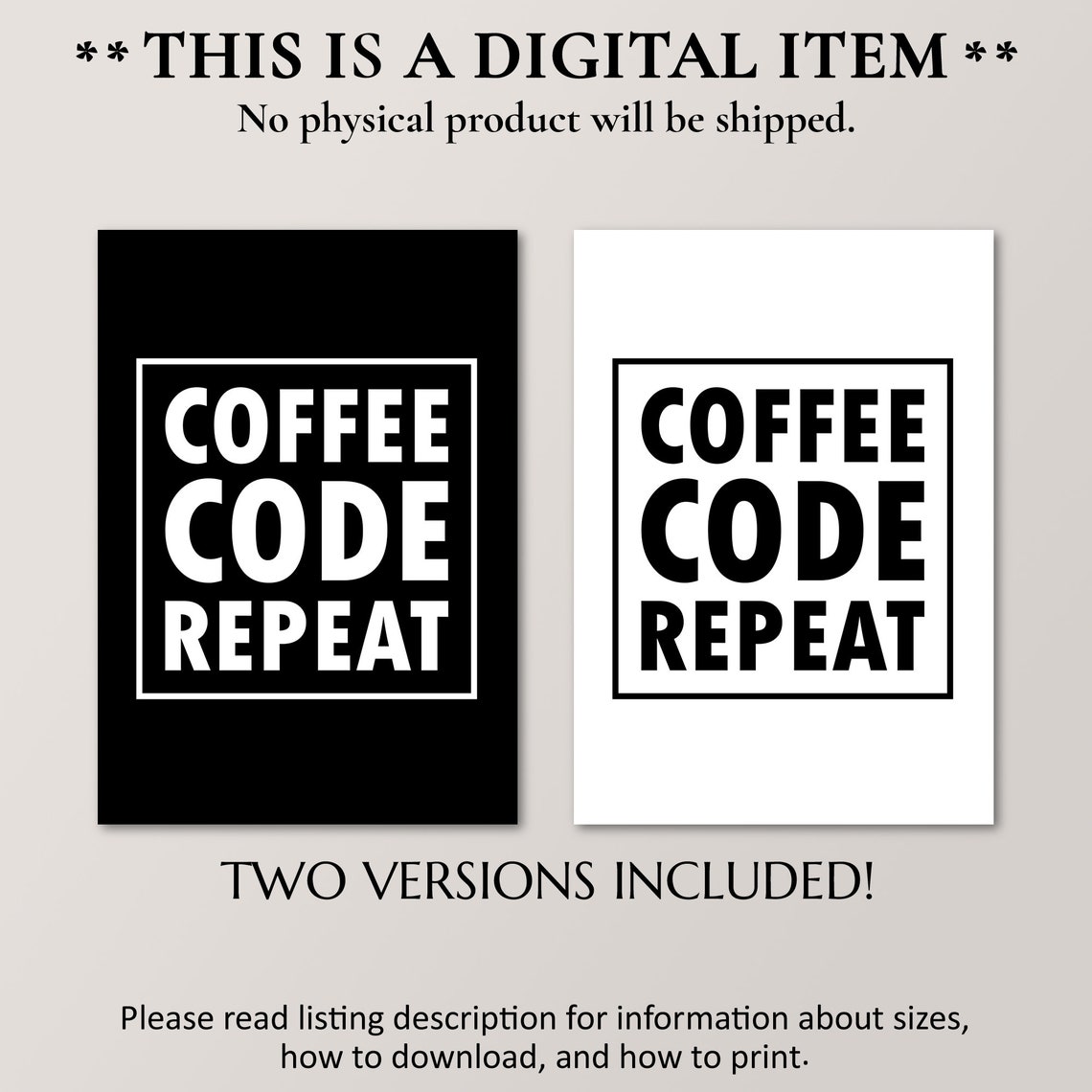 Coffee Code Repeat Programmer Wall Art Computer Nerd Gift Instant - Image 4