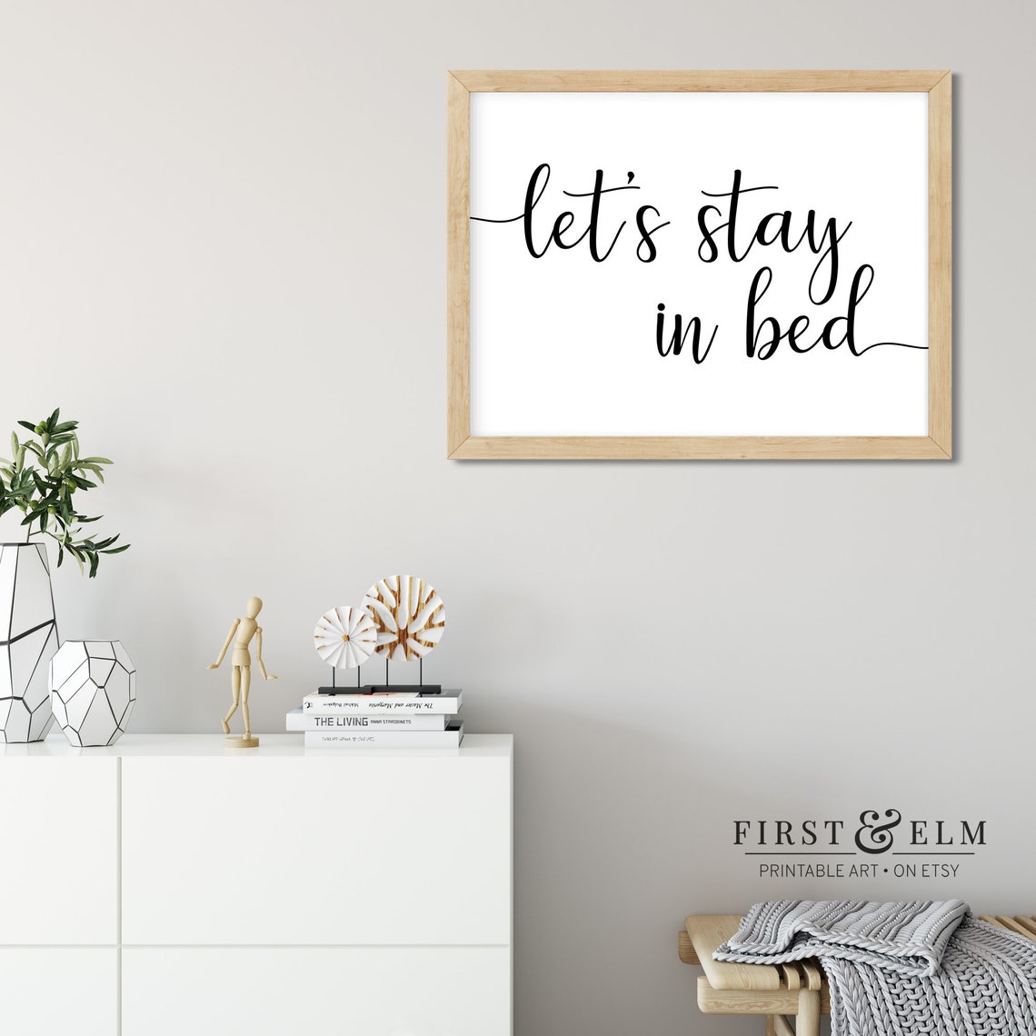 Lets Stay In Bed Romantic Script Bedroom Above Bed Decor Art Print - Image 2