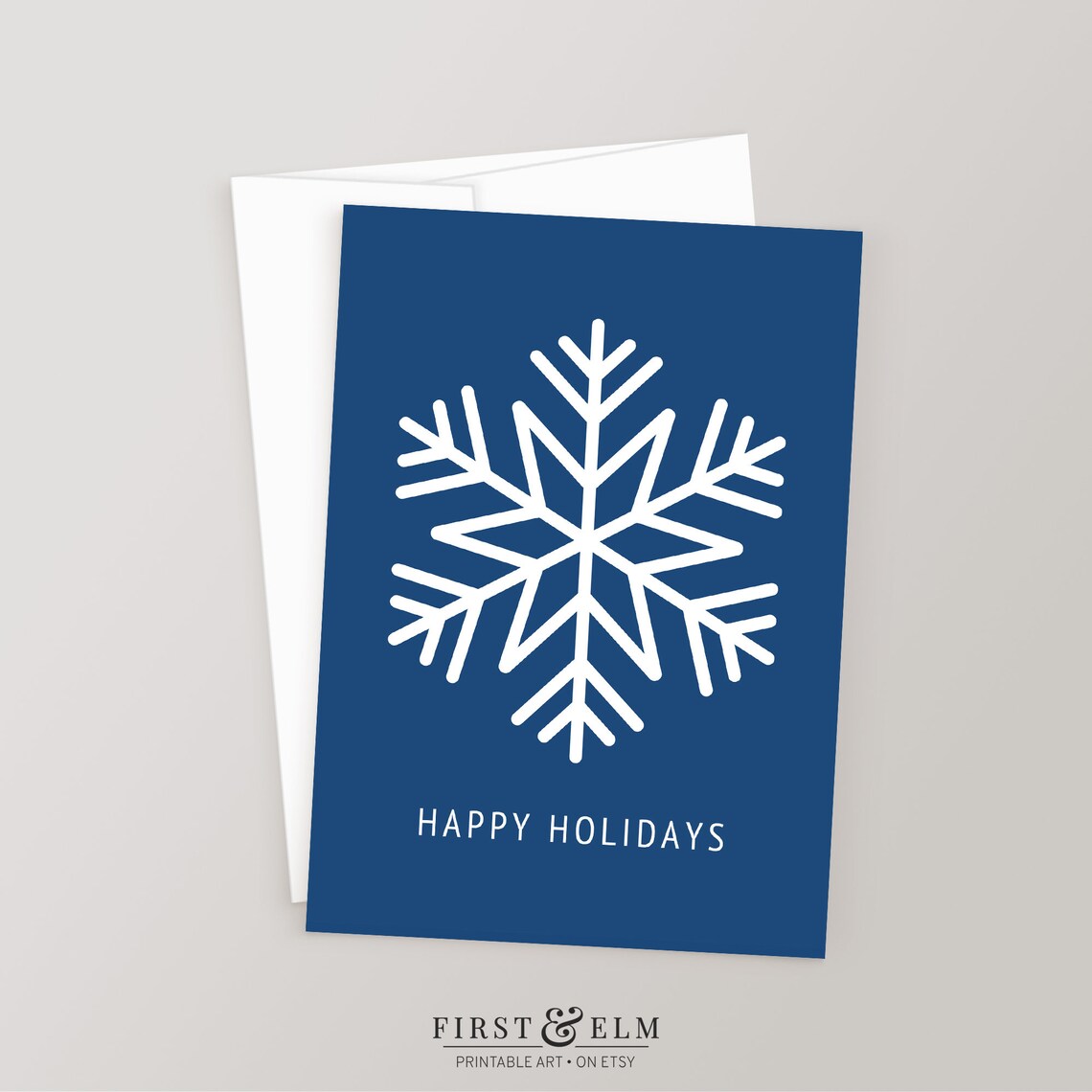 Minimalist Snowflake Happy Holidays Navy Blue Christmas Greeting Card Print