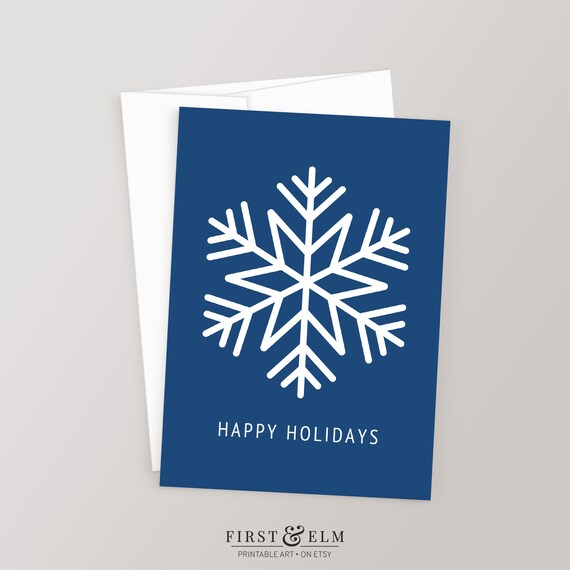 Minimalist Snowflake Happy Holidays Navy Blue Christmas Greeting Card Print