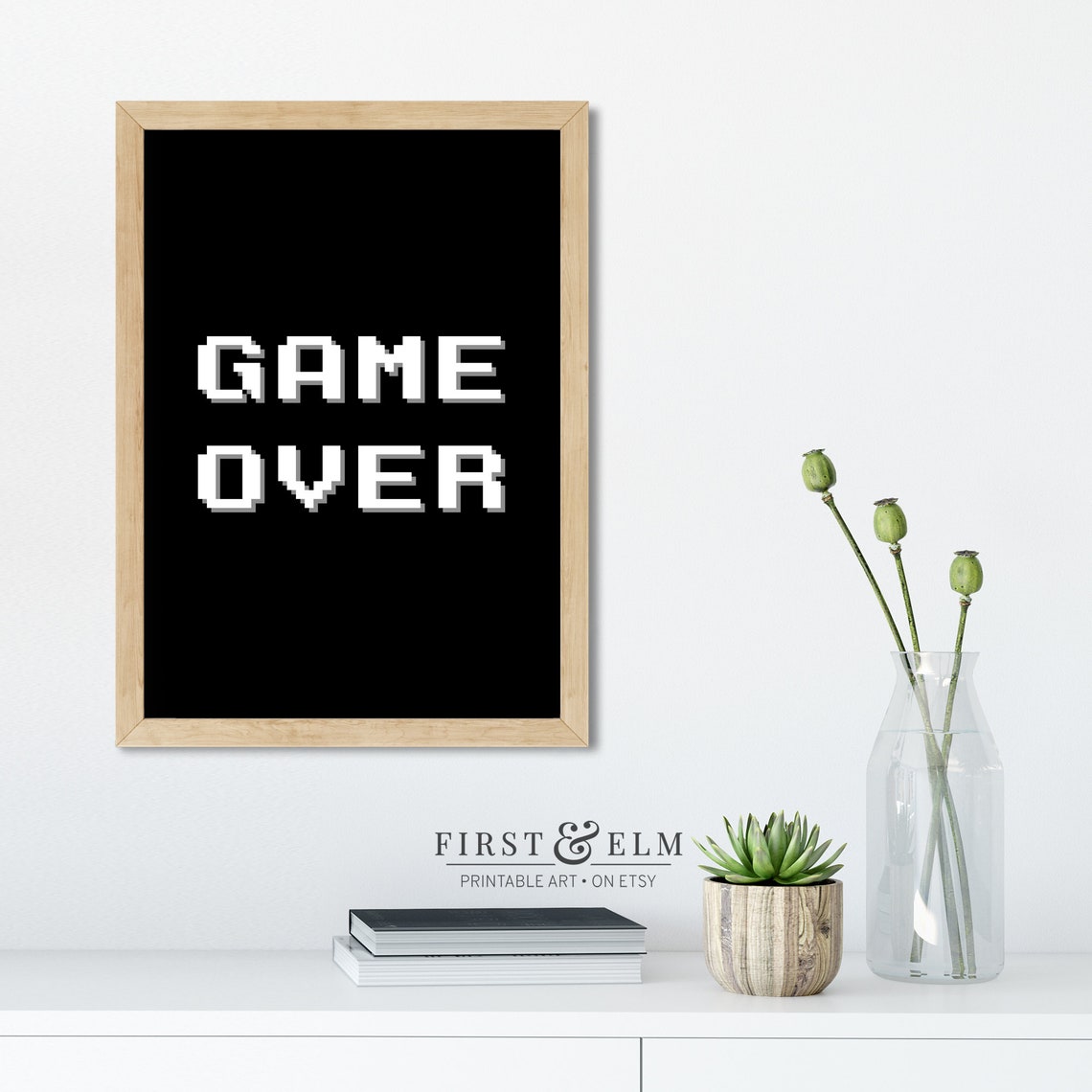 Game Over Pixel Art Retro Arcade Room Decor Black Neon Poster - Image 3