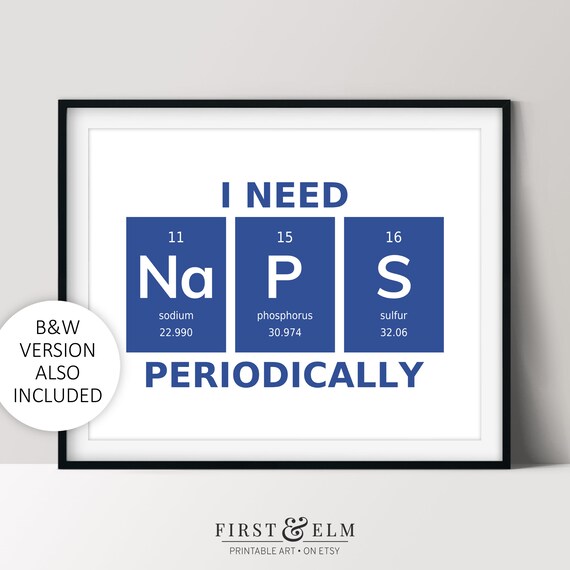 I Need Naps Periodically Sodium Periodic Table Funny Science Poster
