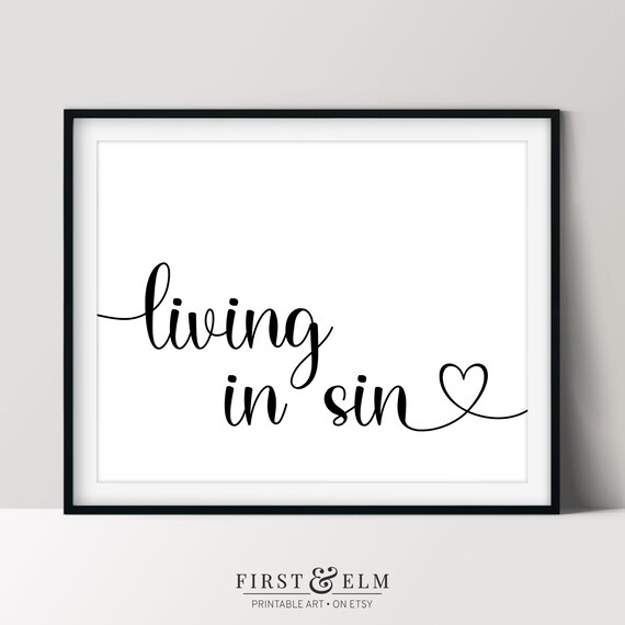 Living In Sin Print Funny Home Dcor Living Together Instant