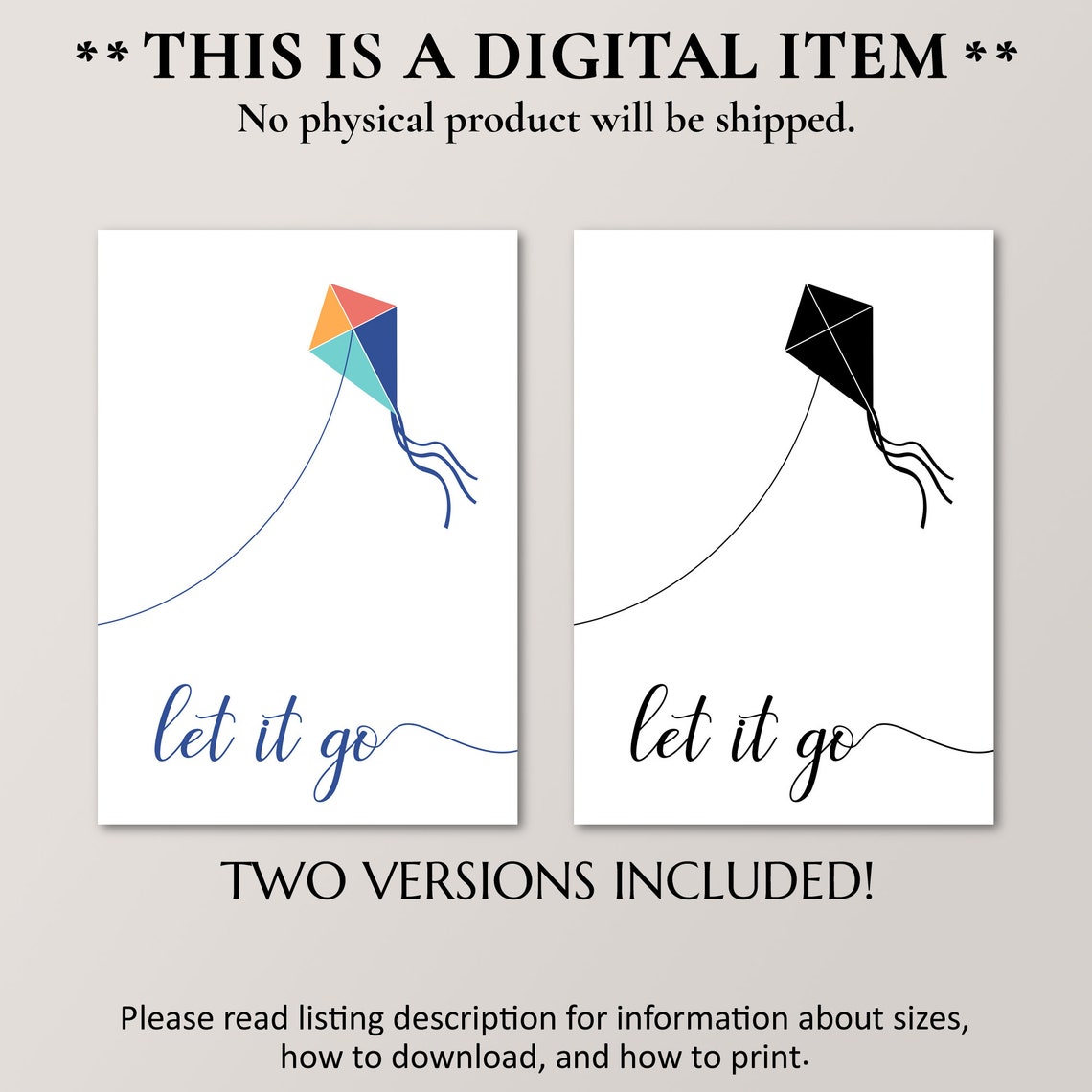 Let It Go Kite Illustration Minimalist Inspirational Wall Art - Image 2
