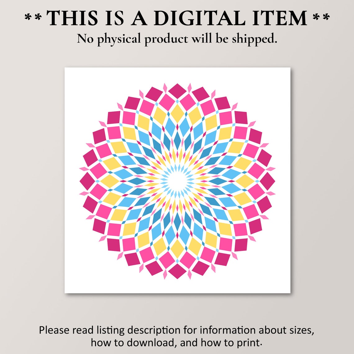Pansexual Pride Geometric Mandala Pink Yellow Blue Bold Wall Art