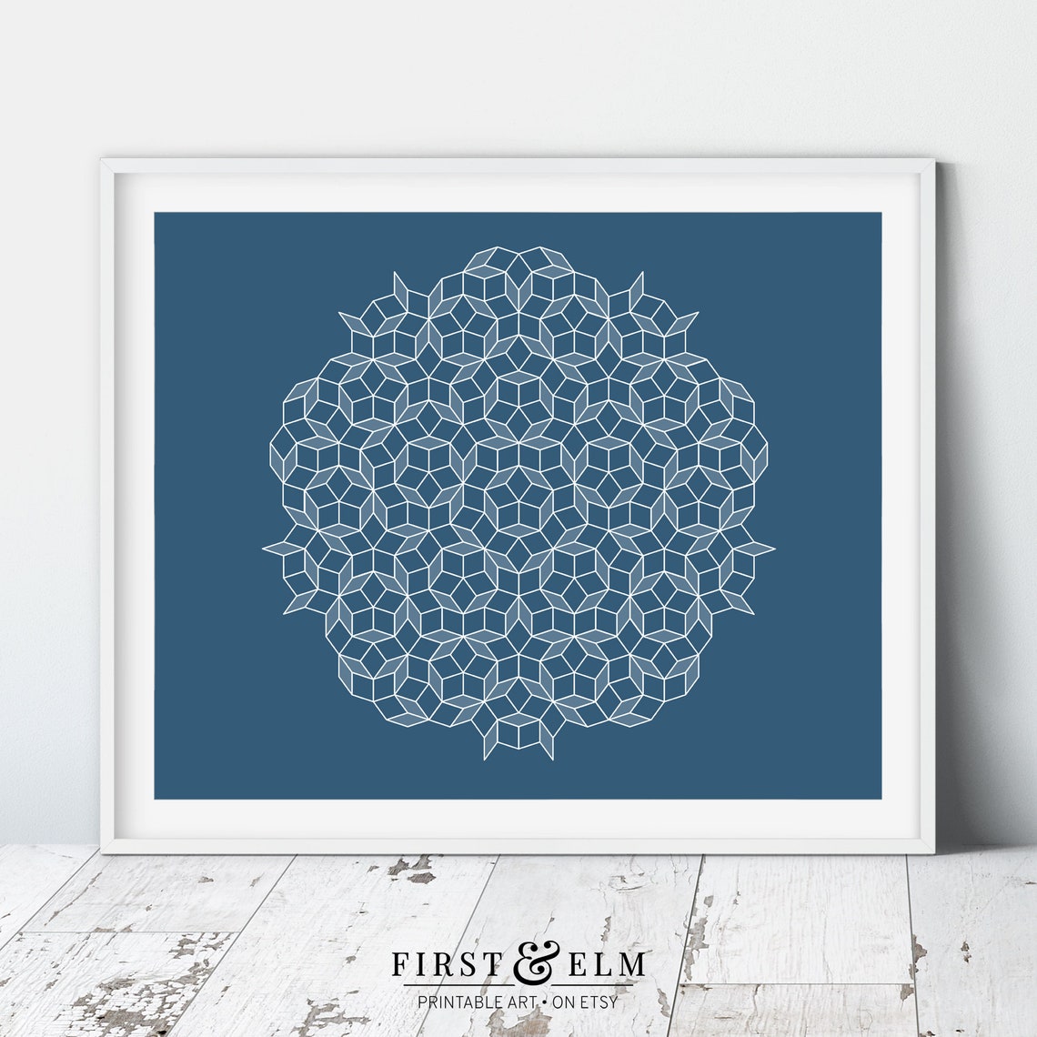Penrose Tiling Geometric Star Mandala Navy Blue Math Art Poster