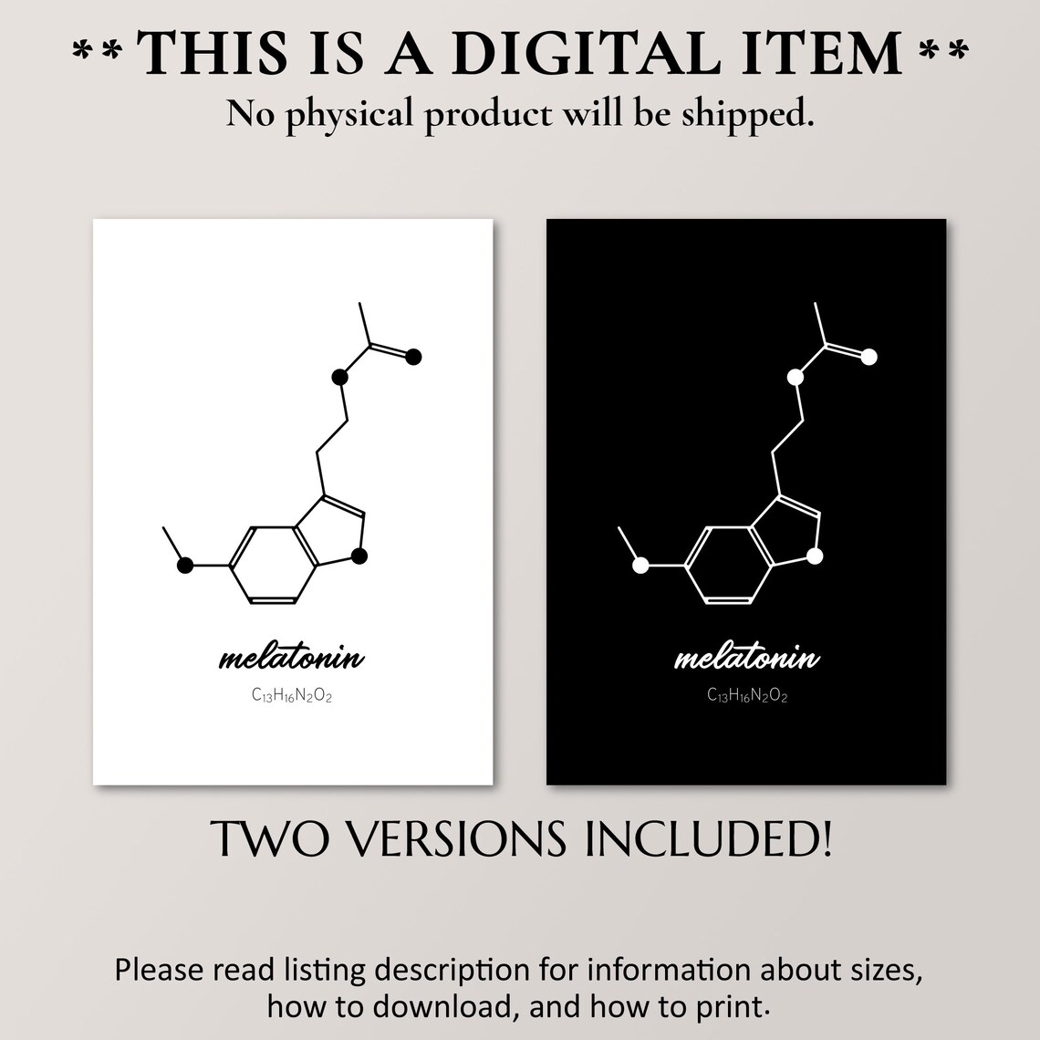 Melatonin Molecule Art Print, Nerdy Bedroom Decor - Image 2