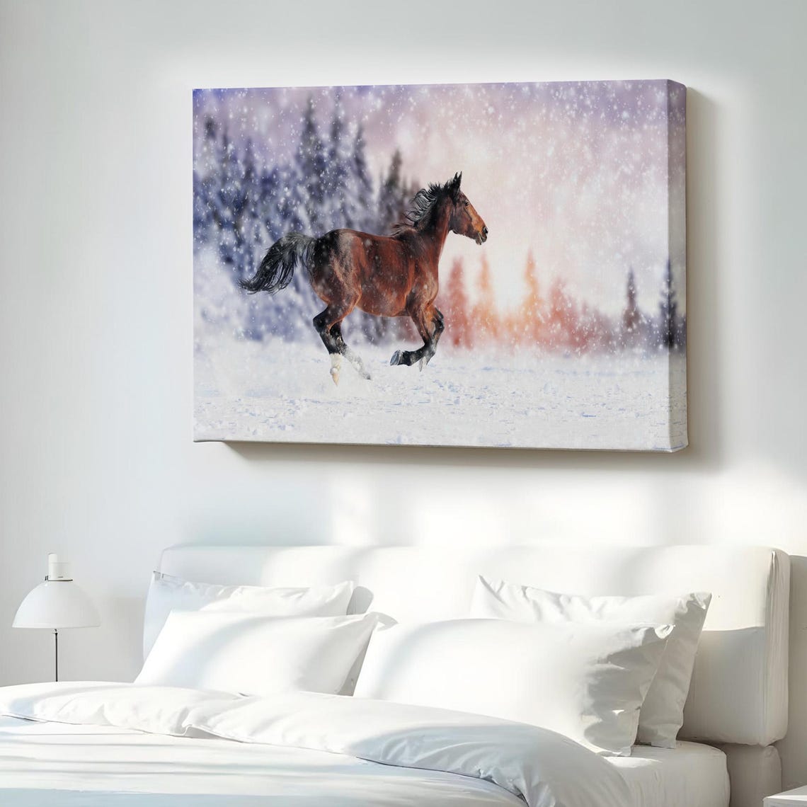 Horse Galloping Through Snowy Winter Forest Sparkling Snow Poster