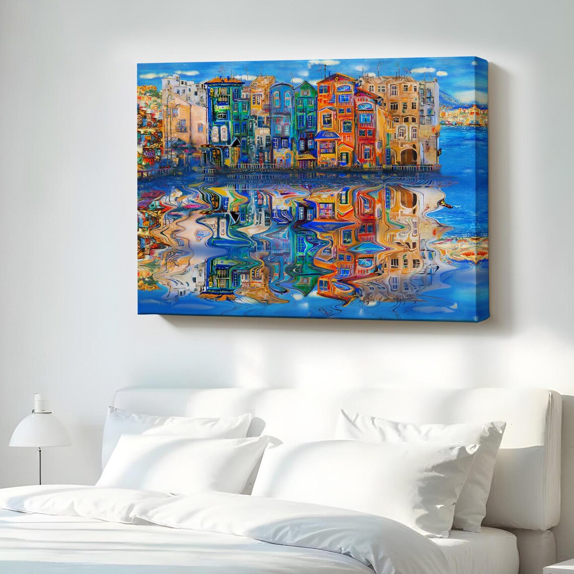 Amsterdam Canal Houses Colorful Water Reflection Painting Poster