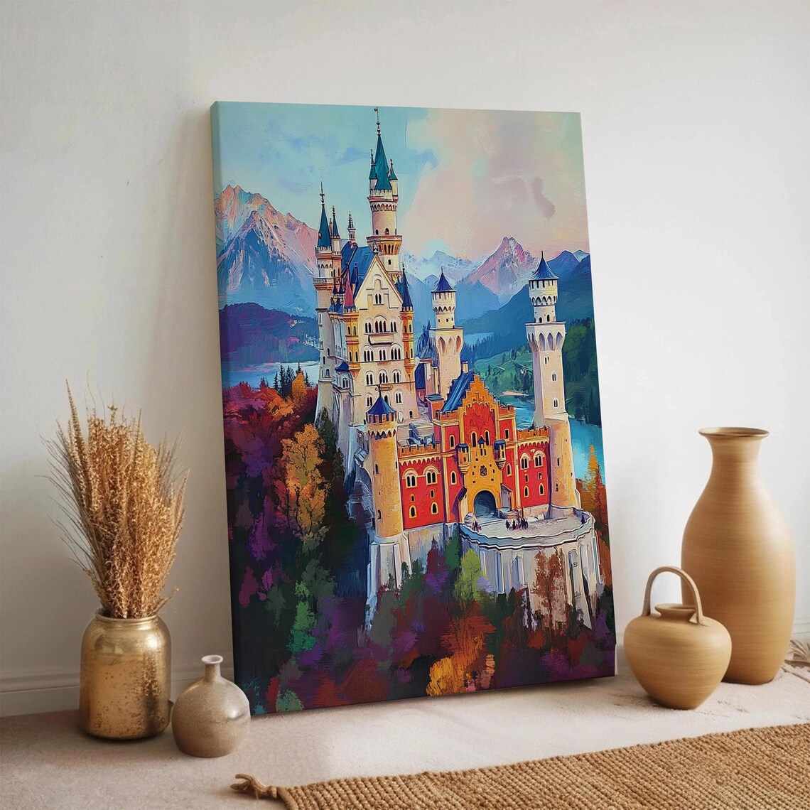 Neuschwanstein Castle Germany Fairytale Landscape Colorful Painting Poster