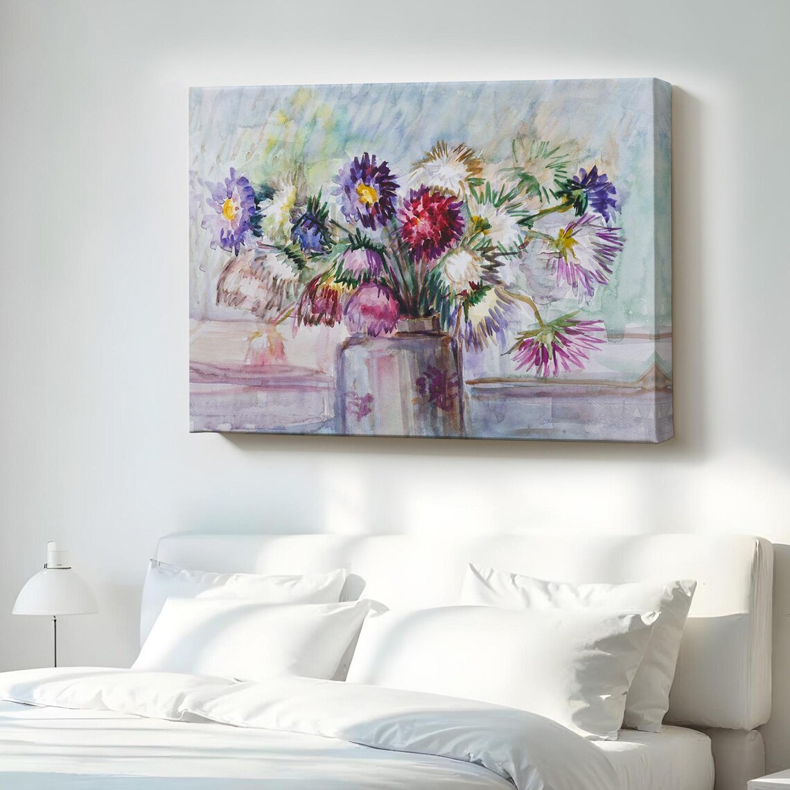 Watercolor Wildflower Bouquet Vase Pastel Floral Canvas Print
