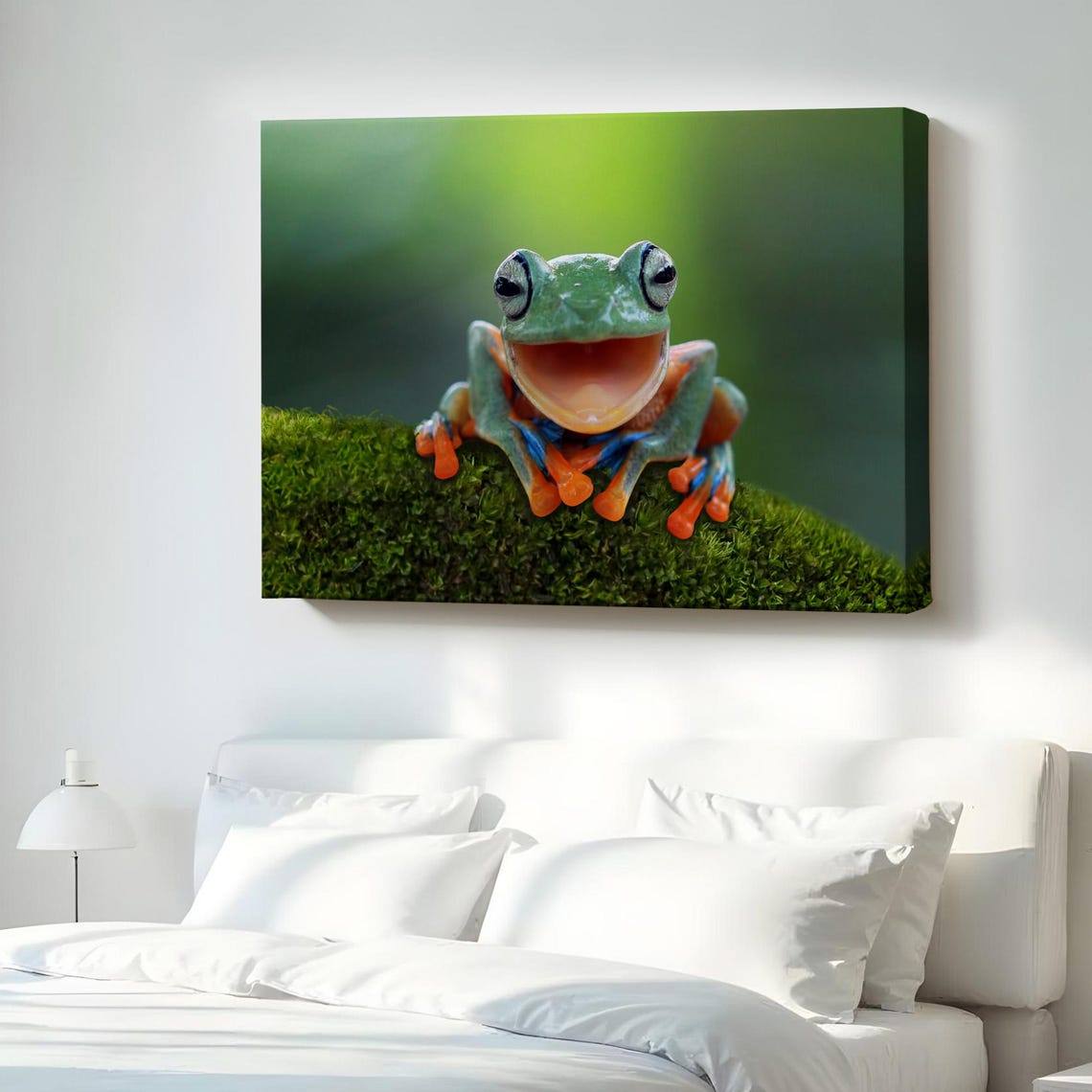 Smiling Tree Frog Moss Funny Cute Colorful Animal Photo Poster