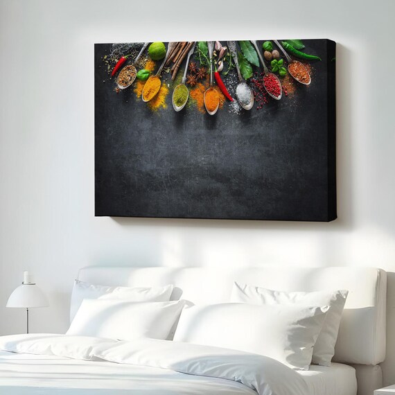 Colorful Spices Spoons Dark Slate Kitchen Food Photography Poster