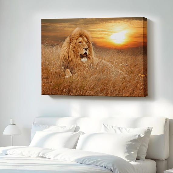 Male Lion Decorative Canvas Painting Animal Modern Wall Art Decor Framed