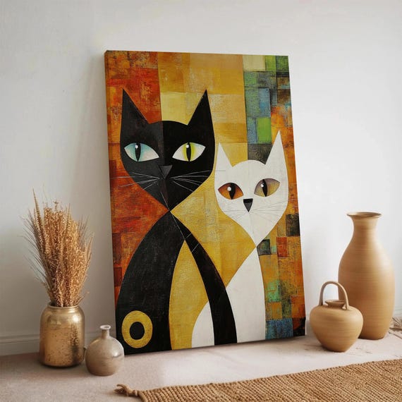 Geometric Black And White Cats Abstract Cubist Feline Poster