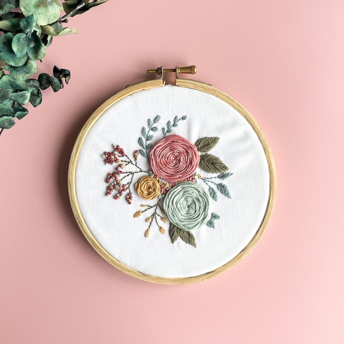 Roses Embroidery Kit, Floral DIY Tutorial Gift