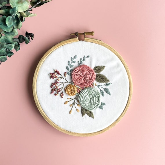Roses Embroidery Kit, Floral DIY Tutorial Gift