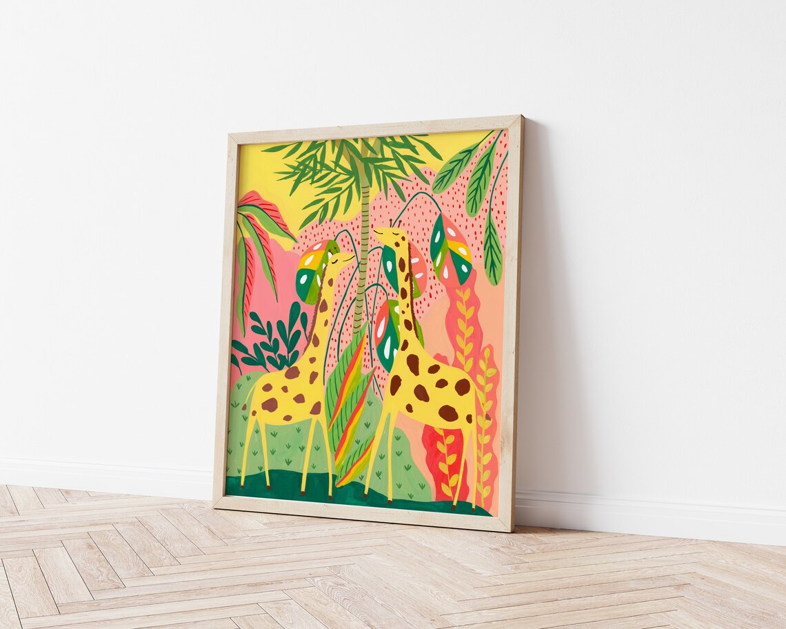 Giraffe Nursery Art Print, Tropical Playroom Decor - Image 2