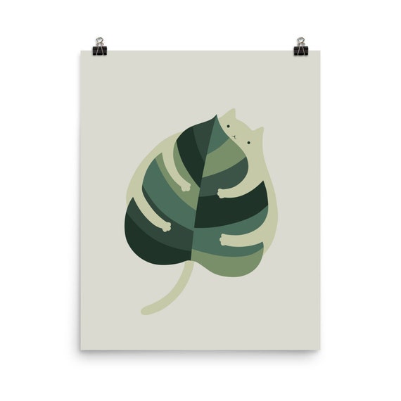 Monstera Cat Hug Art Print