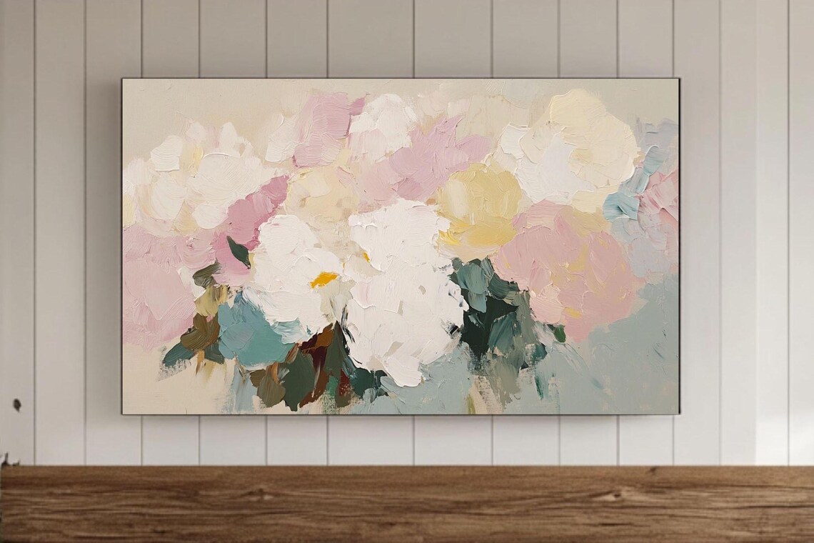 Blush Pink Peony Bouquet Impressionist Floral Oil Painting Poster