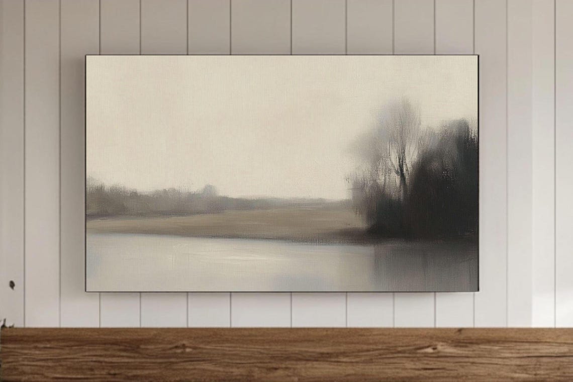 Soft Misty River Landscape Abstract Beige Neutral Tones Poster