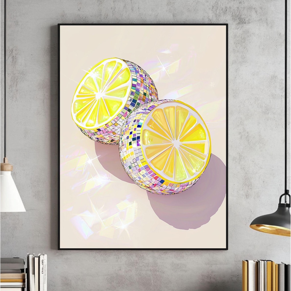 Disco Lemons Glam Ball Print, Preppy Kitchen Decor