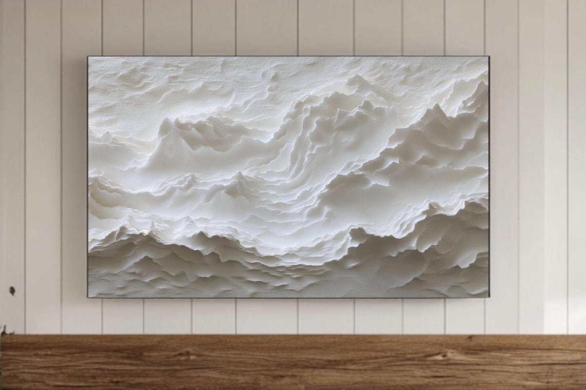 White 3D Wave Texture Sculptural Abstract Modern Minimalist Poster