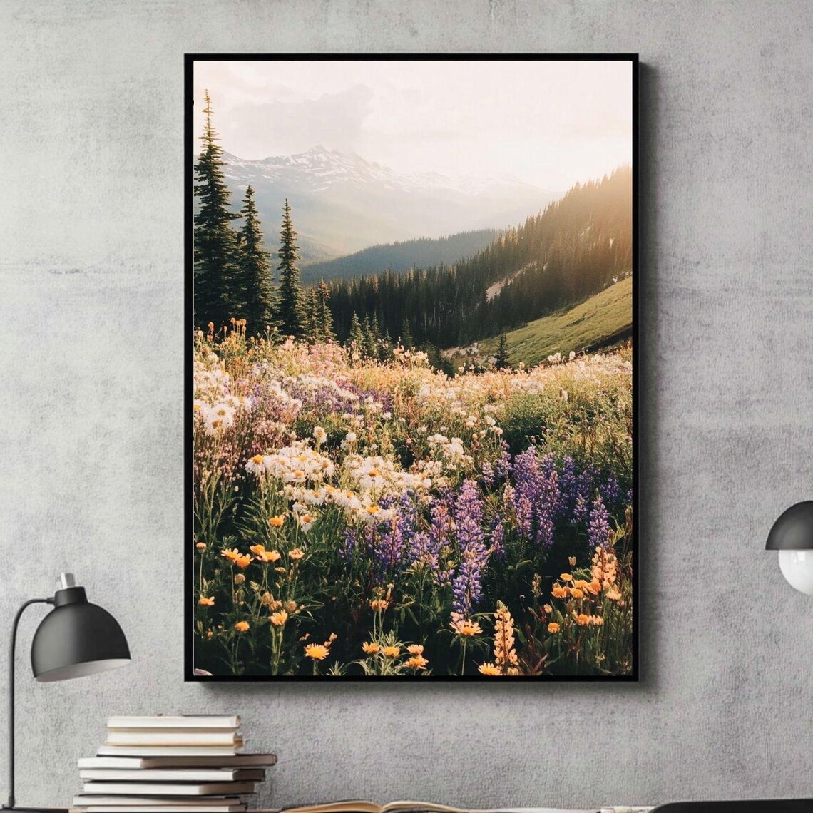 Wildflowers Mountain Landscape Art Print