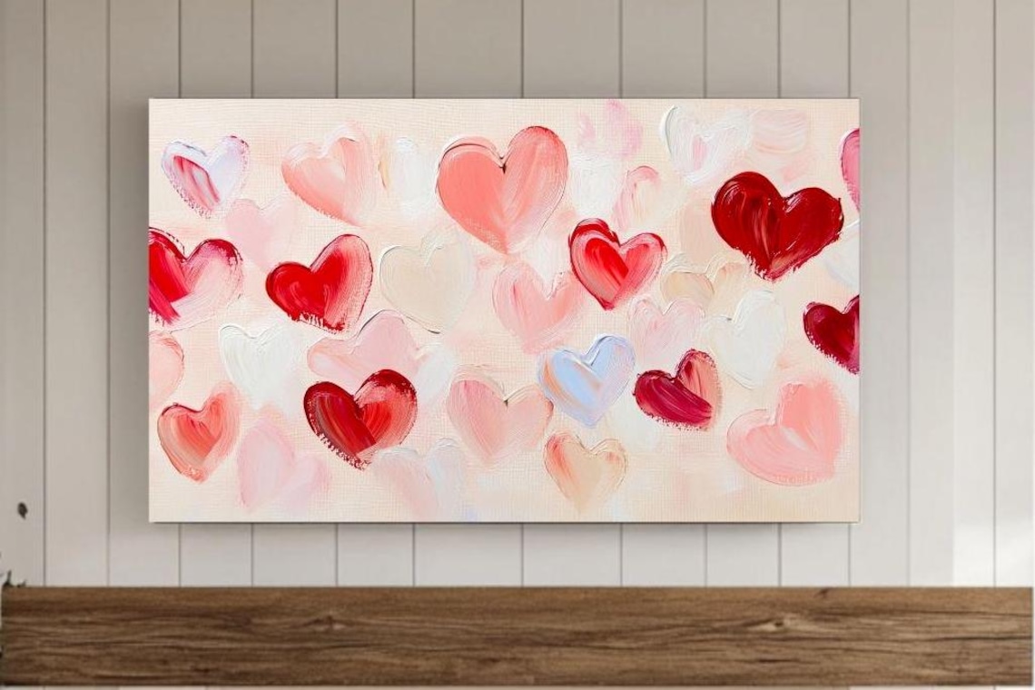 Red Pink White Painted Hearts Abstract Love Valentine Art Poster