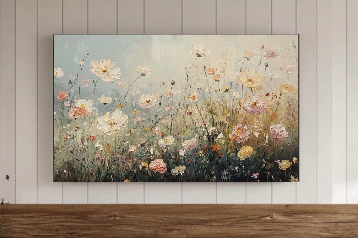 Soft Pastel Wildflower Meadow Impressionist Floral Art Poster