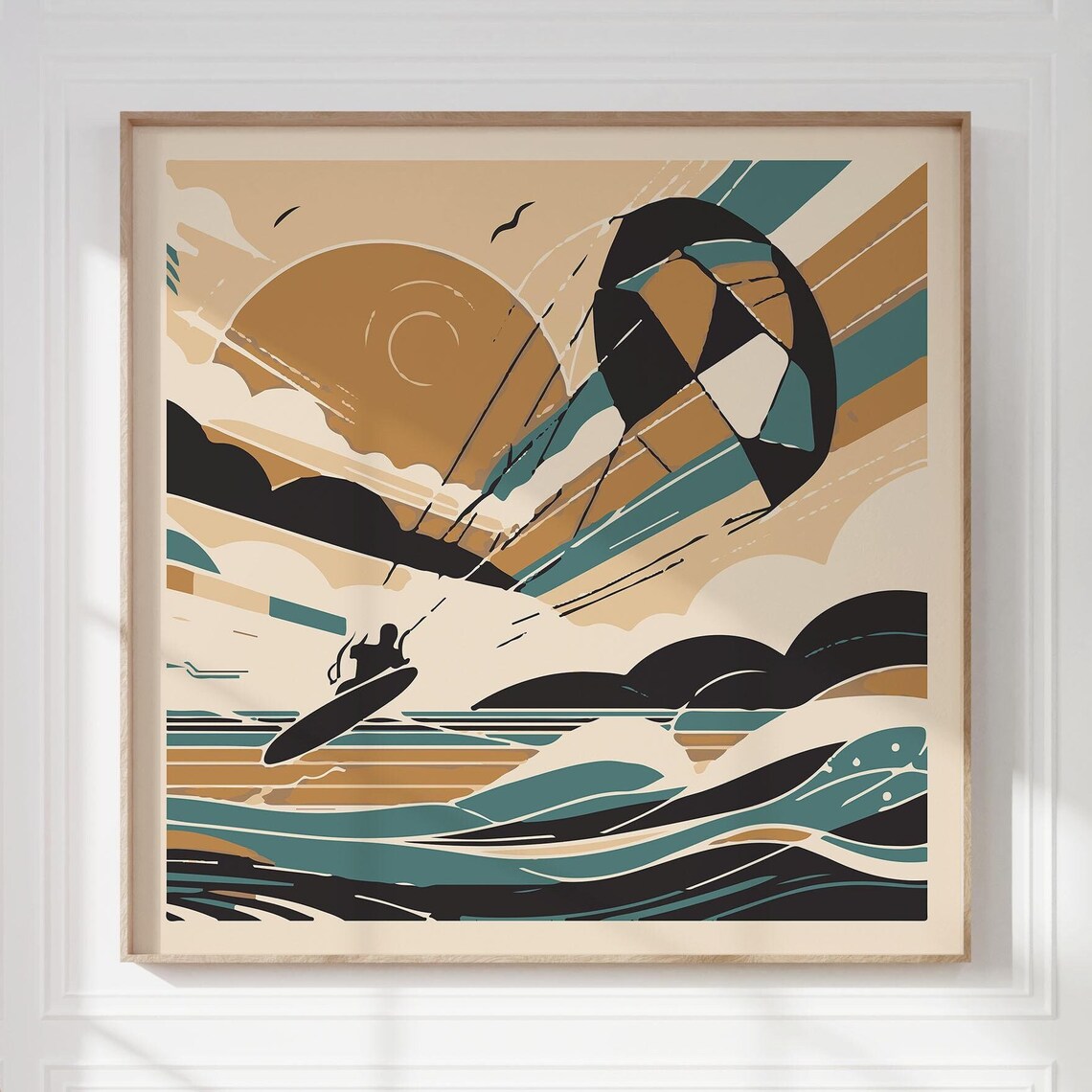 Kitesurf Poster, Mustard Abstract Sports Art Print