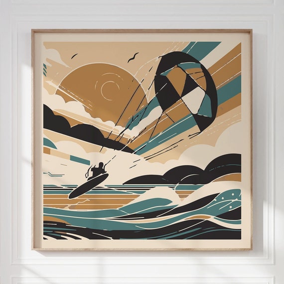 Kitesurf Poster, Mustard Abstract Sports Art Print