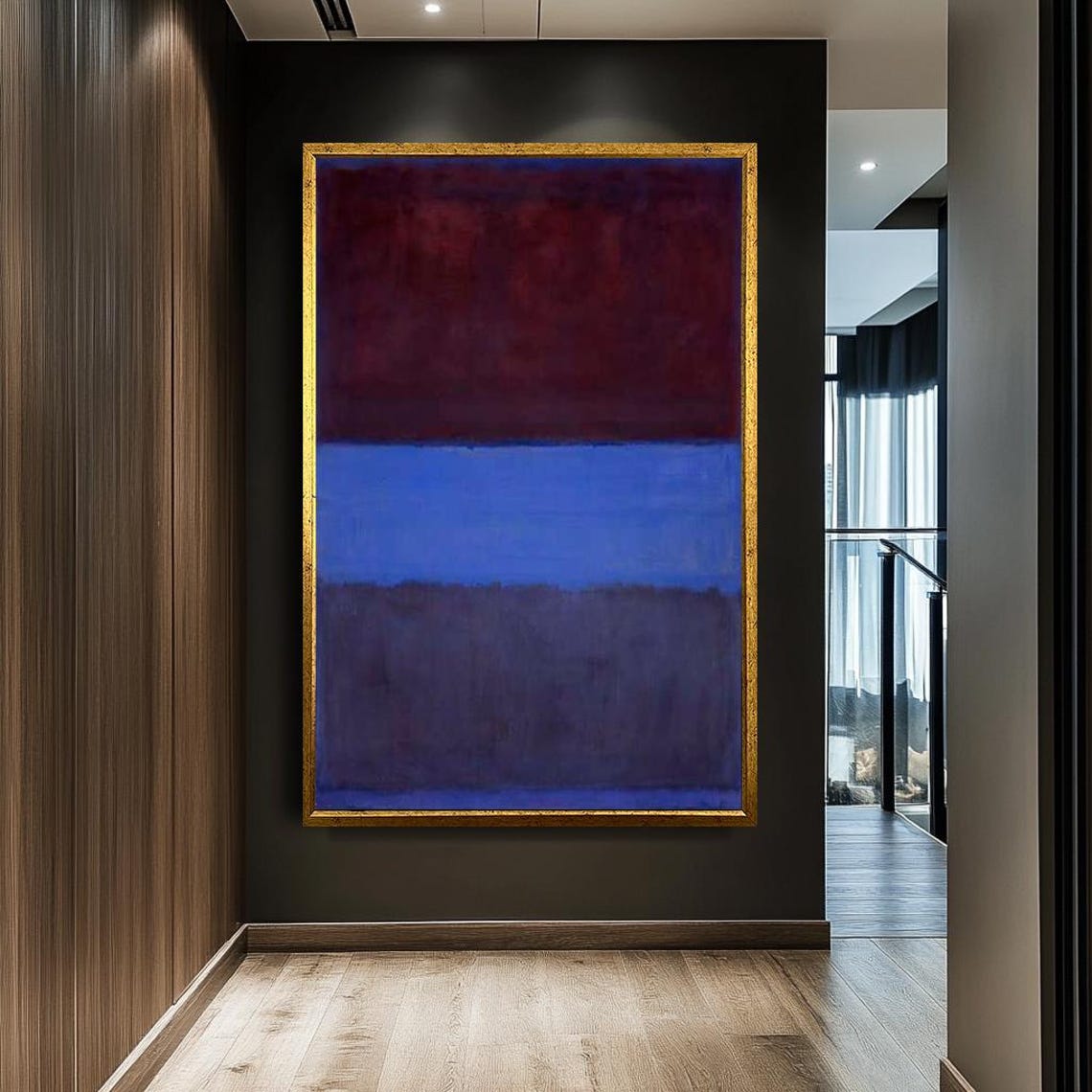 Mark Rothko Style Deep Burgundy Blue Color Field Abstract Poster - Image 3
