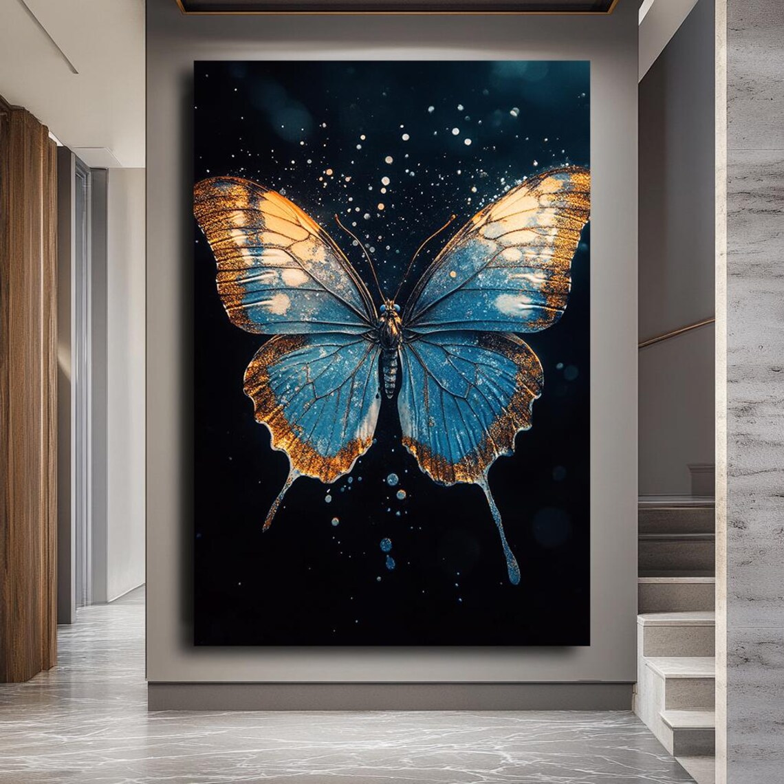 Blue And Gold Butterfly Art Print, Modern Nature - Image 3